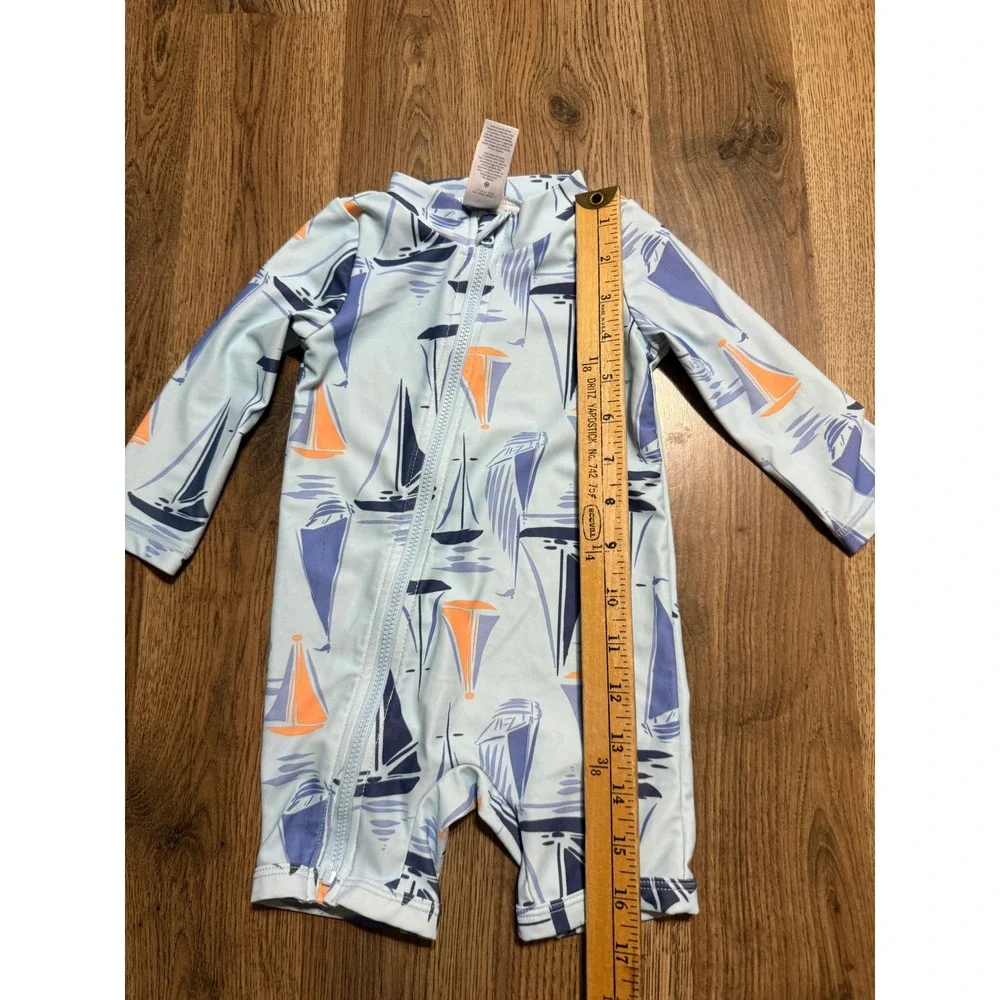 Carter's Just One You Romper Baby Size 9m Blue Sailboat Rash Guard Swimsuit